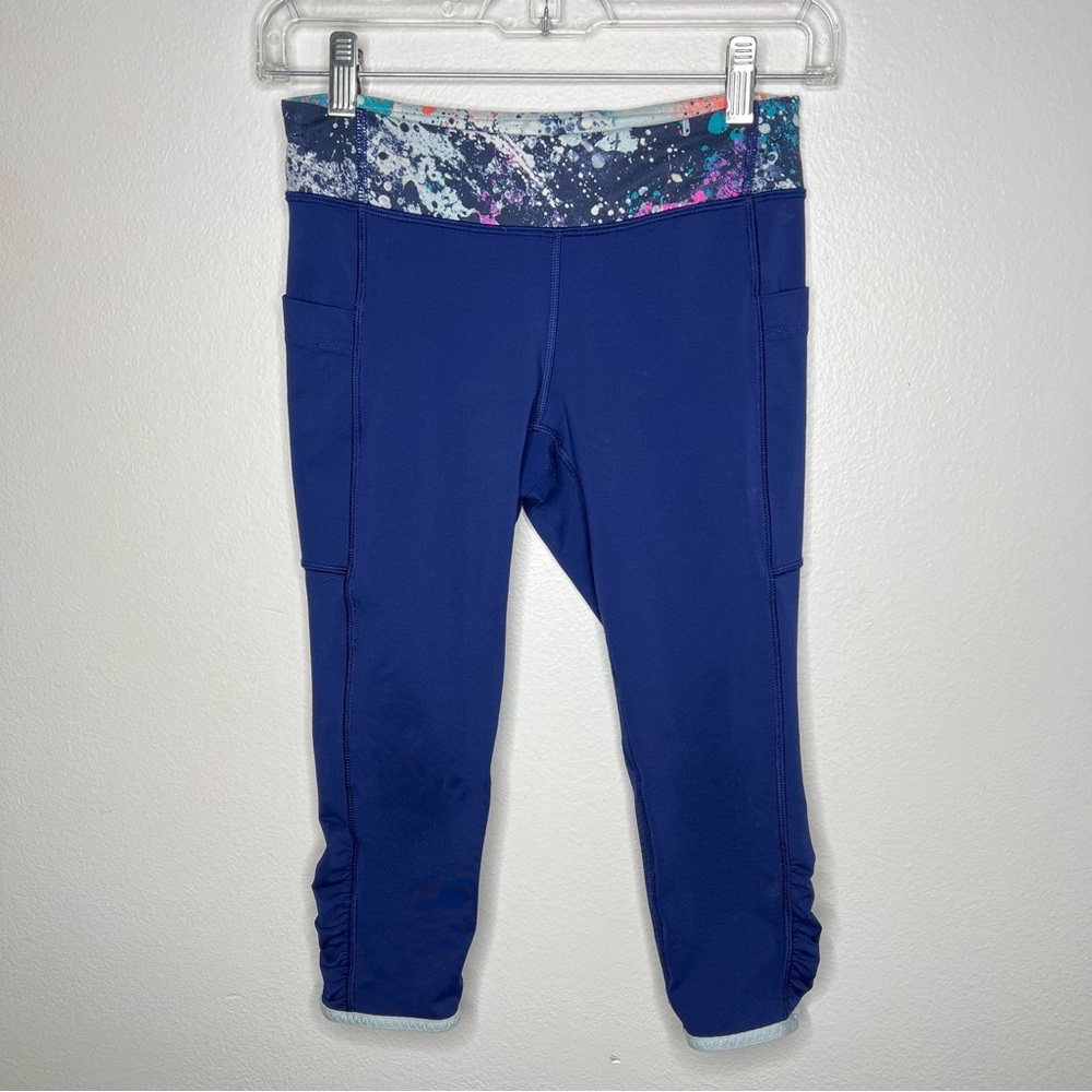 Ivivva Size 12 Girls Crop Leggings Blue